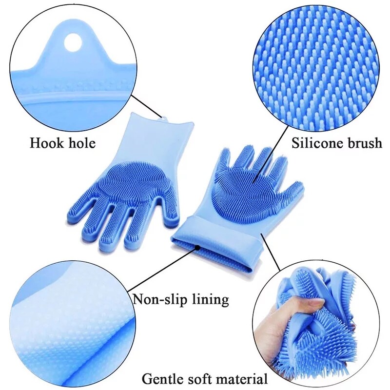 Reusable Silicone Heat Resistant Glove Brush for Cleaning Household Dish Washing