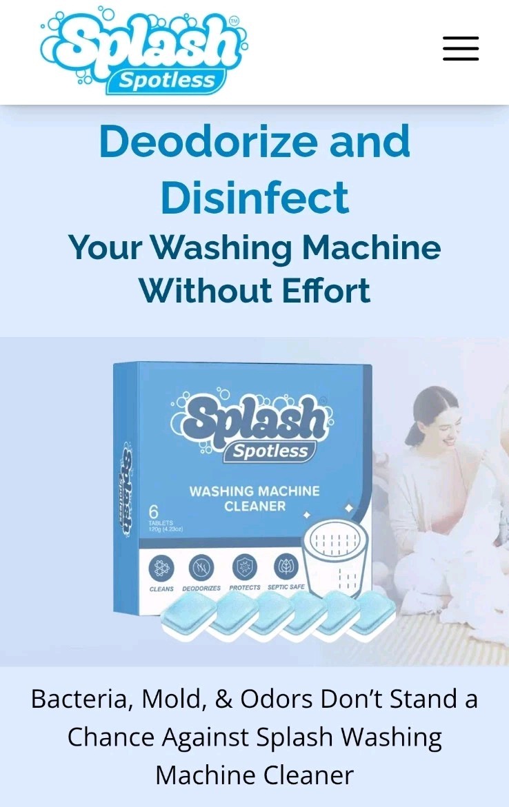 Splash Spotless Washing Machine Cleaner Deep Cleaning All Washers 6 Tabs: NEW