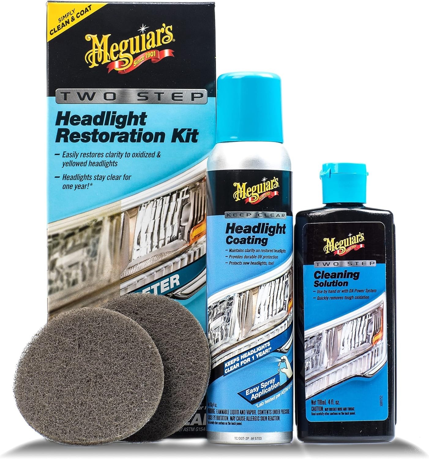 Meguiar’s Headlight Restoration Kit 2 Step Cleaner & Protect Coating 4pc
