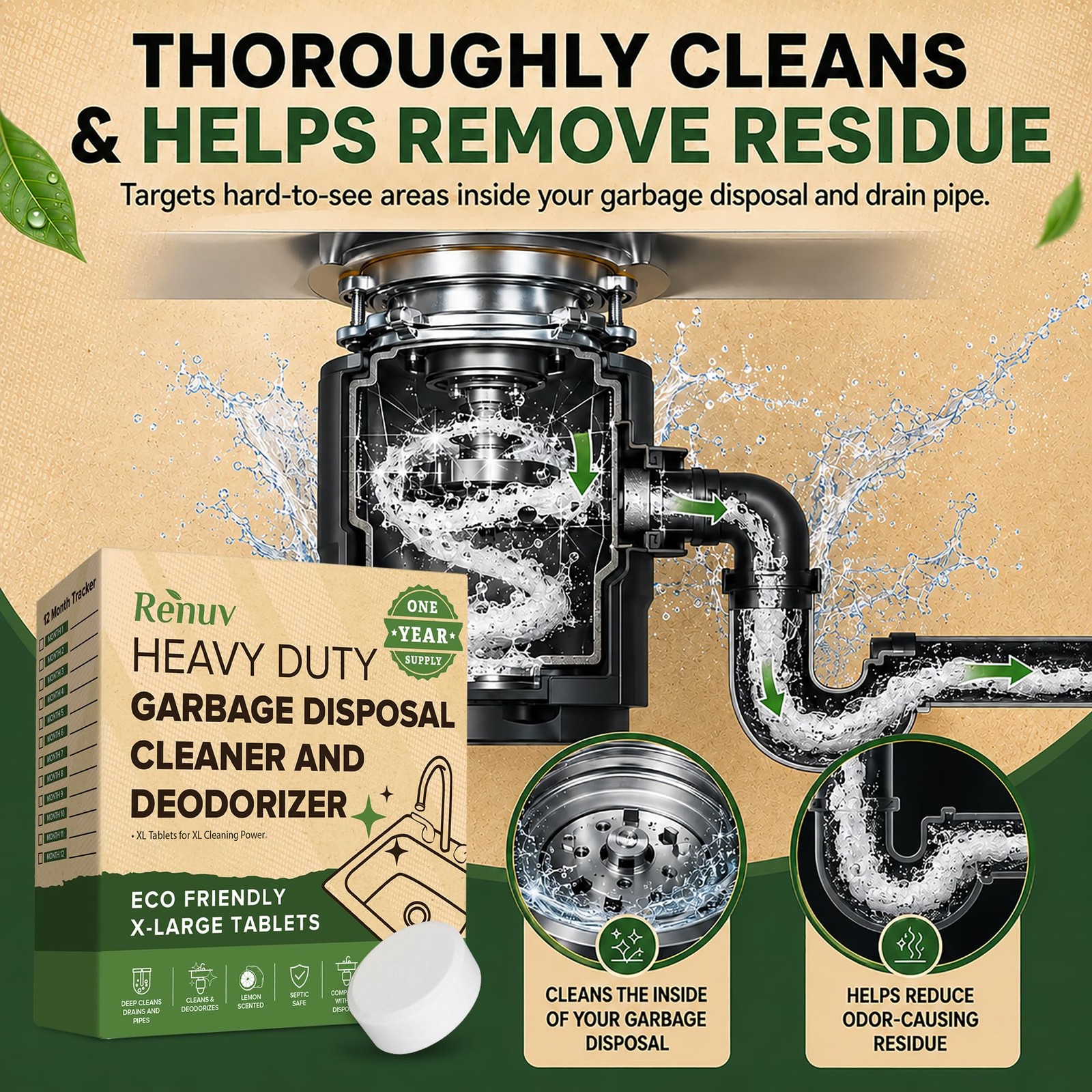 ® Garbage Disposal Cleaner and Deodorizer Tablets Drain Freshener, Foaming Ci…