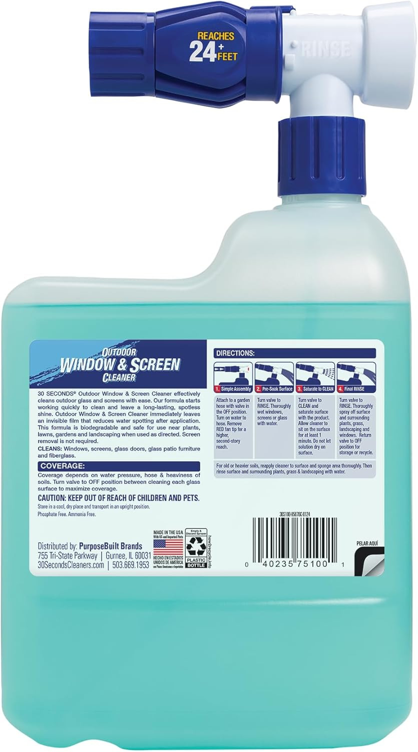 Outdoor Window & Screen Concentrated Cleaner for Glass, Patio Doors, Fiberglass,