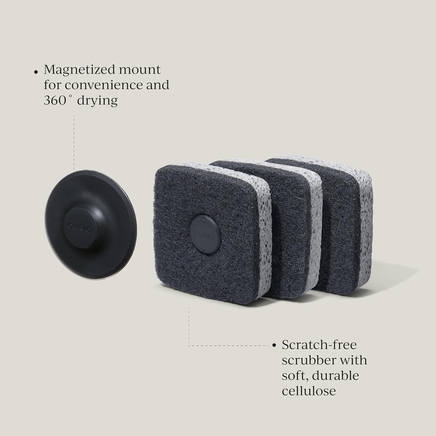 Ionic Non-Scratch Kitchen Sponge with Magnetized Holder, Dual Sided Cellulose
