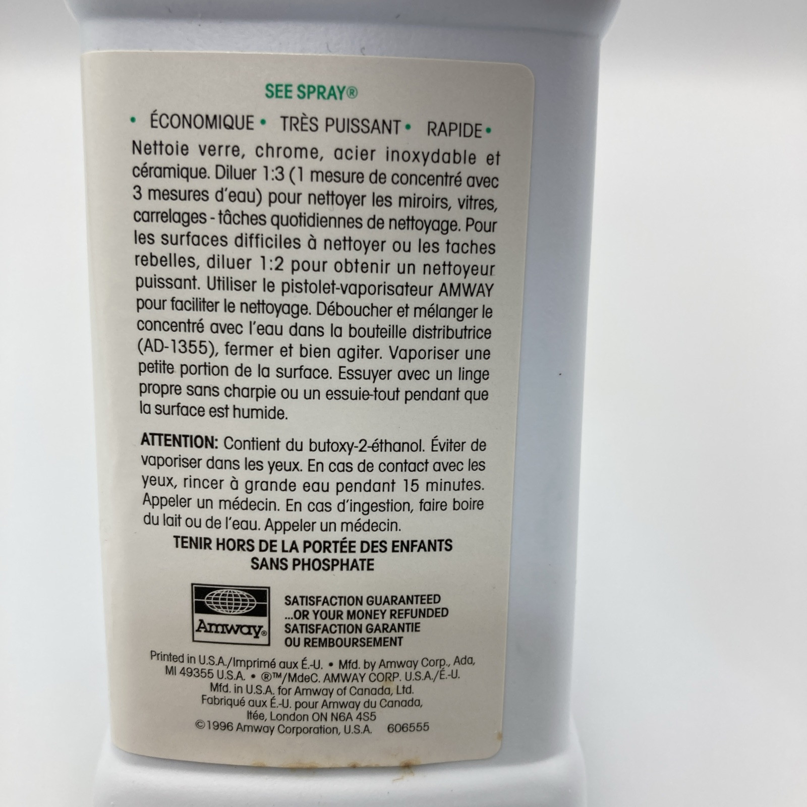 Amway See Spray Glass Window Cleaner Concentrate NOS 1996 USA 250 ml