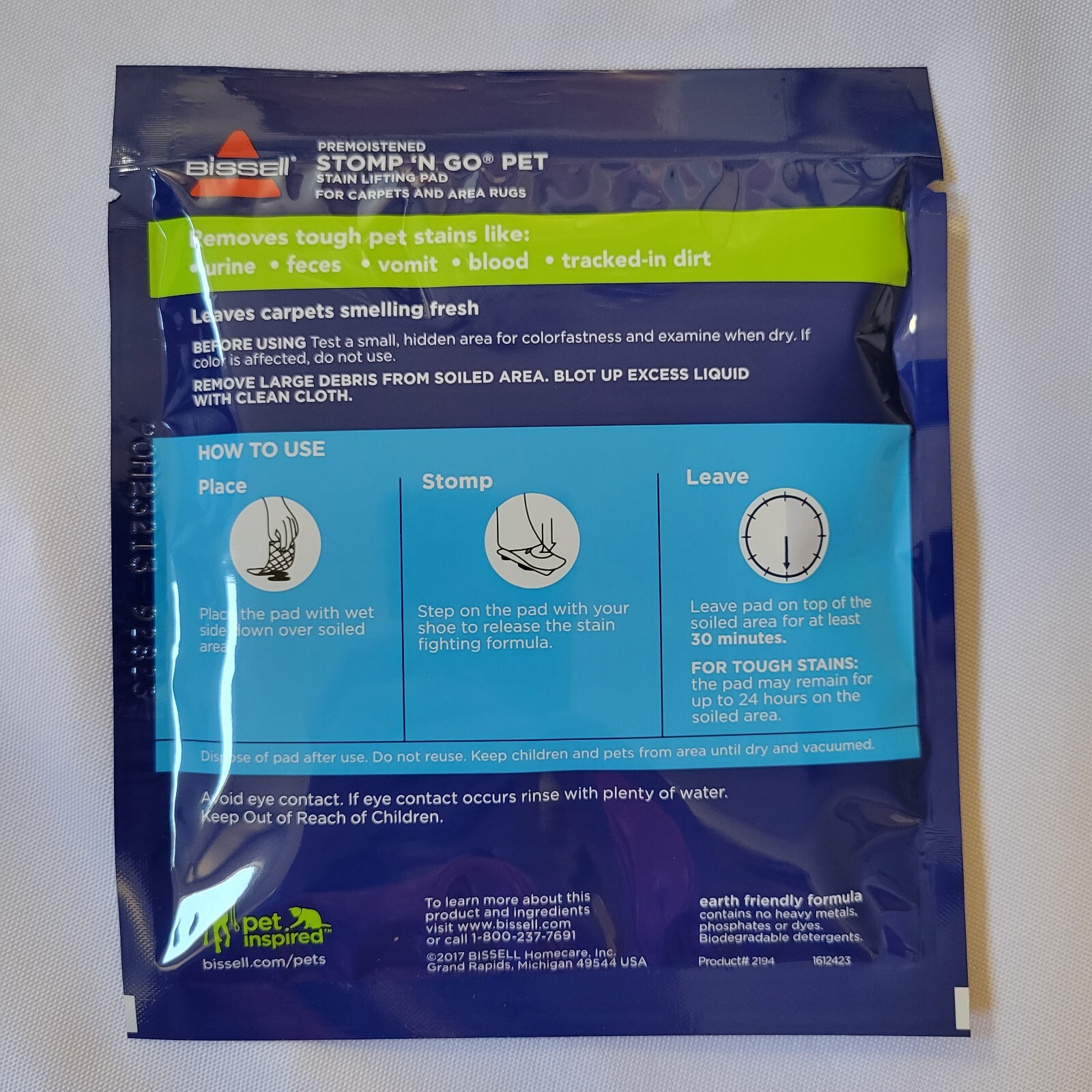 5 Pack Bissell Stomp ‘n Go Pet Stain Lifting Pads +OXY Carpet Pet Stain Remover