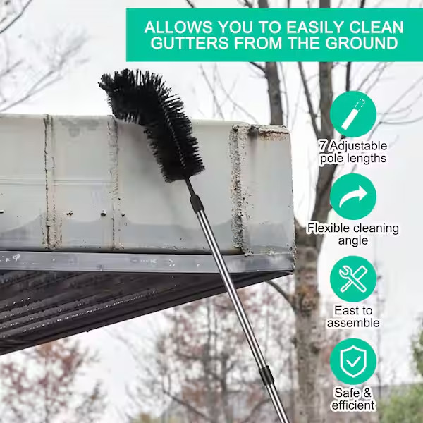 Gutter Cleaning Brush 11.5 ft Extendable Telescoping Handle Rain Gutter Cleaner