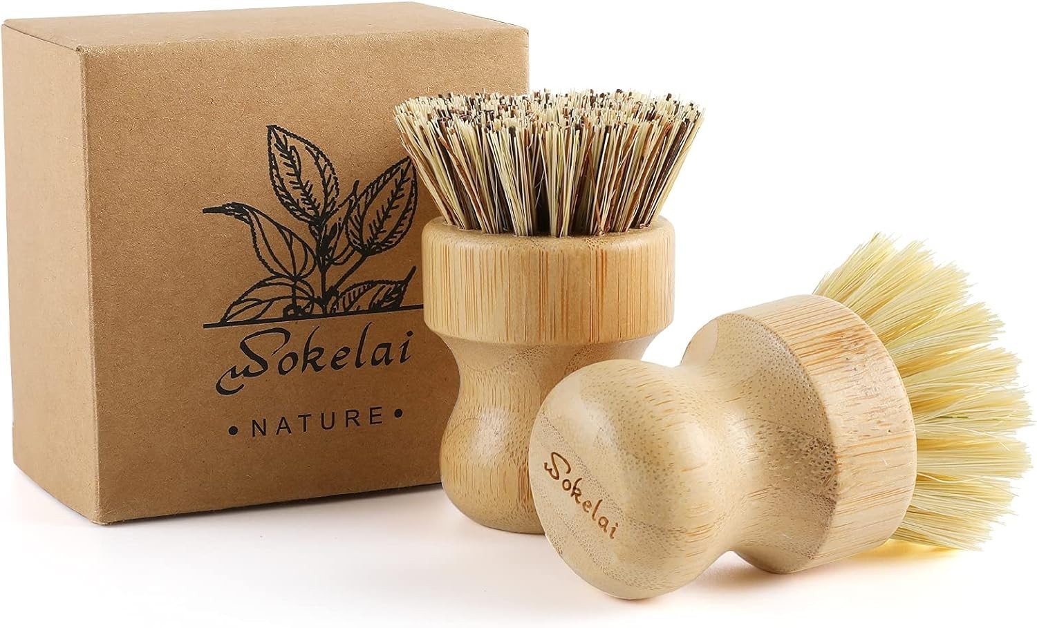Bamboo Dish Scrub Brushes Set for Kitchen – Wooden Cleaning Scrubbers Brushes