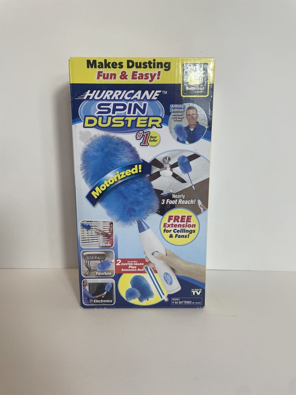 Hurricane Spin Duster Motorized Dust Wand w/3ft Extension For Ceiling Fans