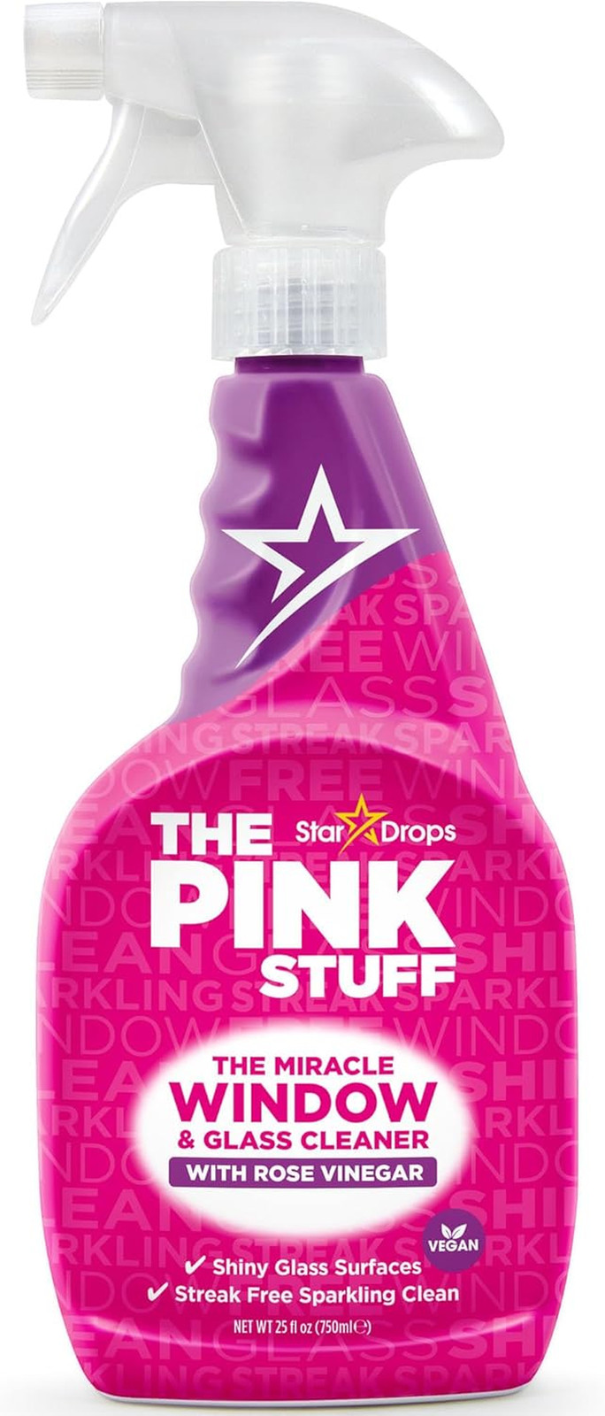 The Pink Stuff Stardrops Miracle Window and Glass Cleaner with Rose Vinegar Spra