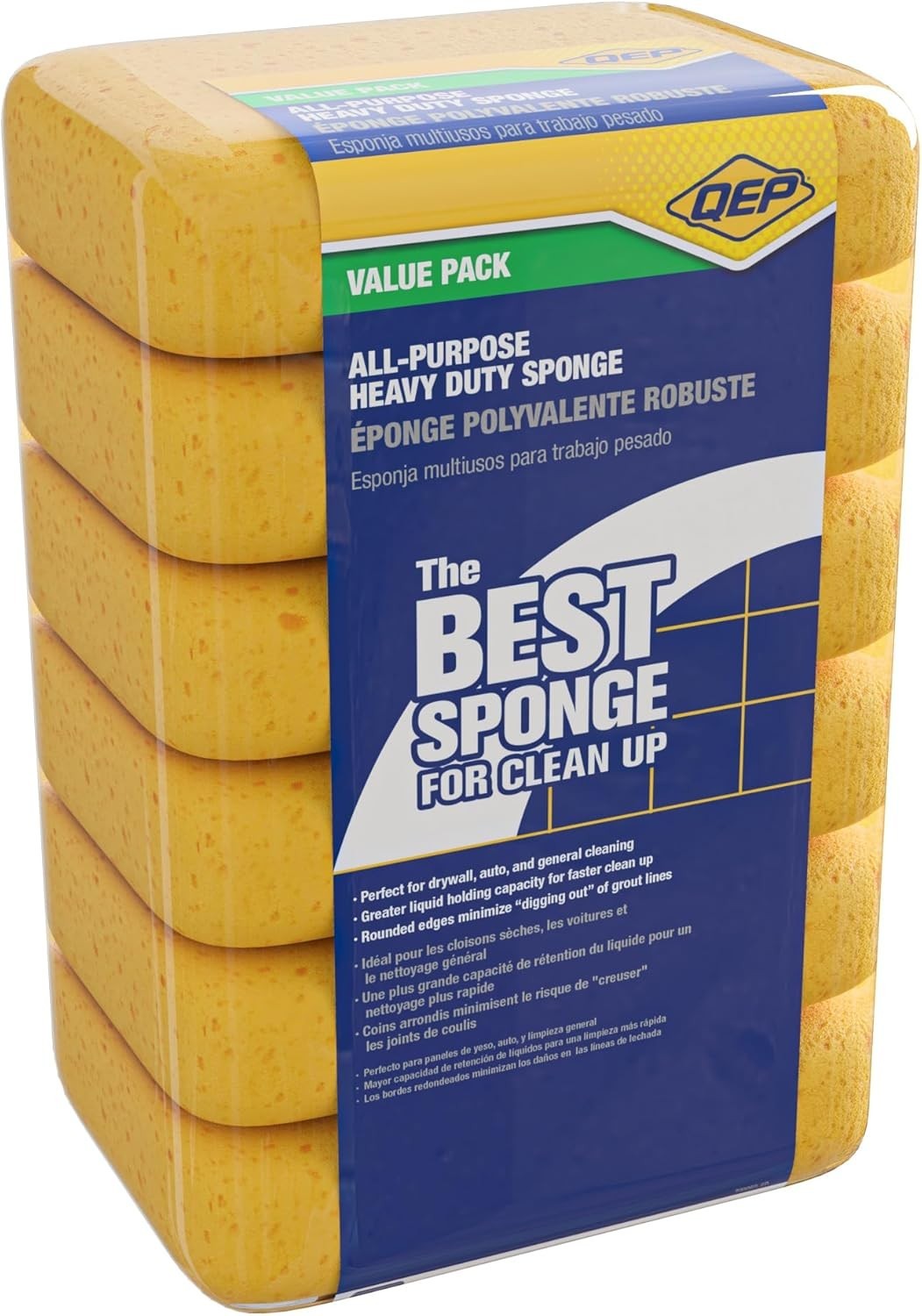 Multipurpose 6-Pack Grouting and Washing Sponges – 7.5 Inch, Heavy Duty Yellow
