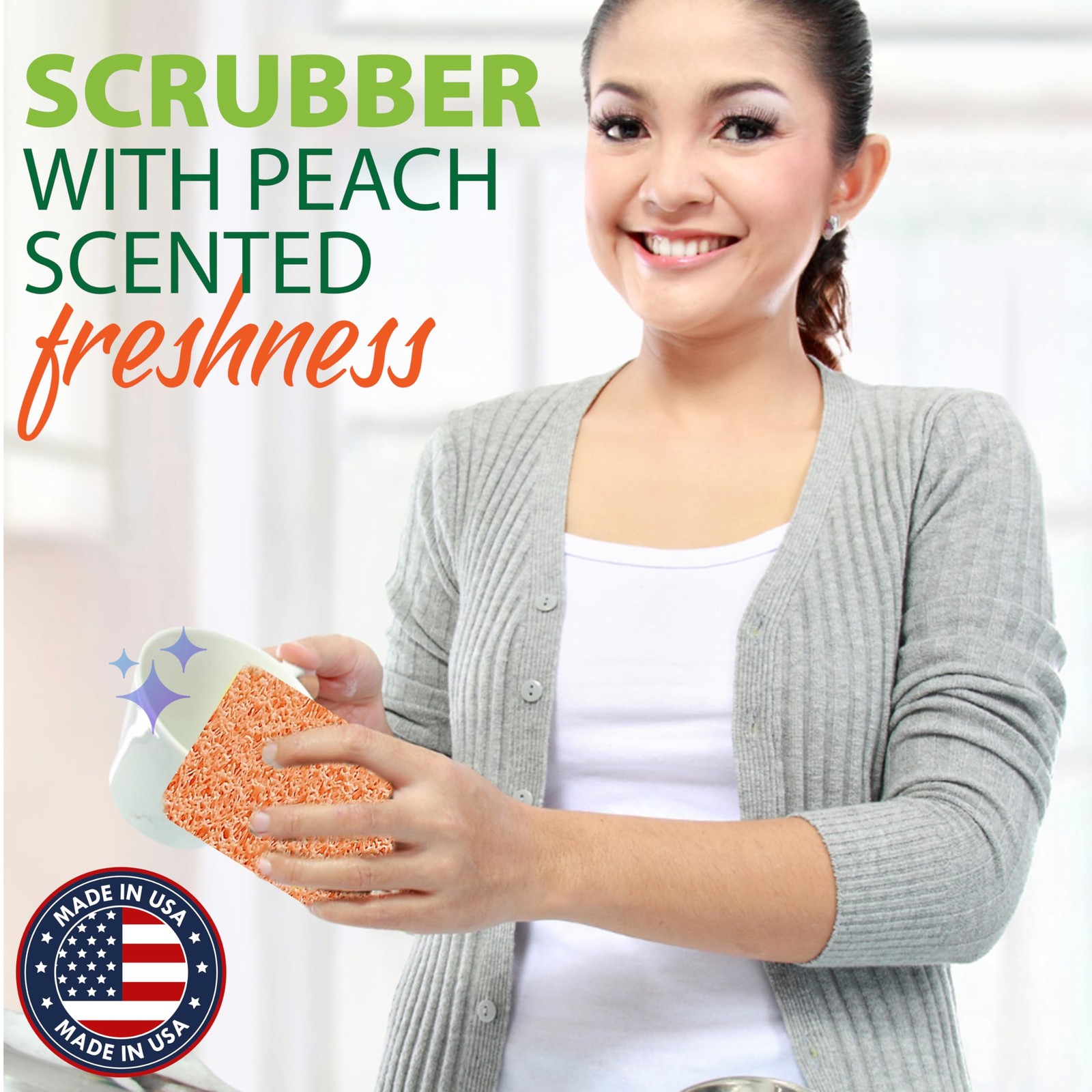 Peachy Clean Silicone Scrubber (Qty 3) – Kitchen and Dish Scrubber (Peach