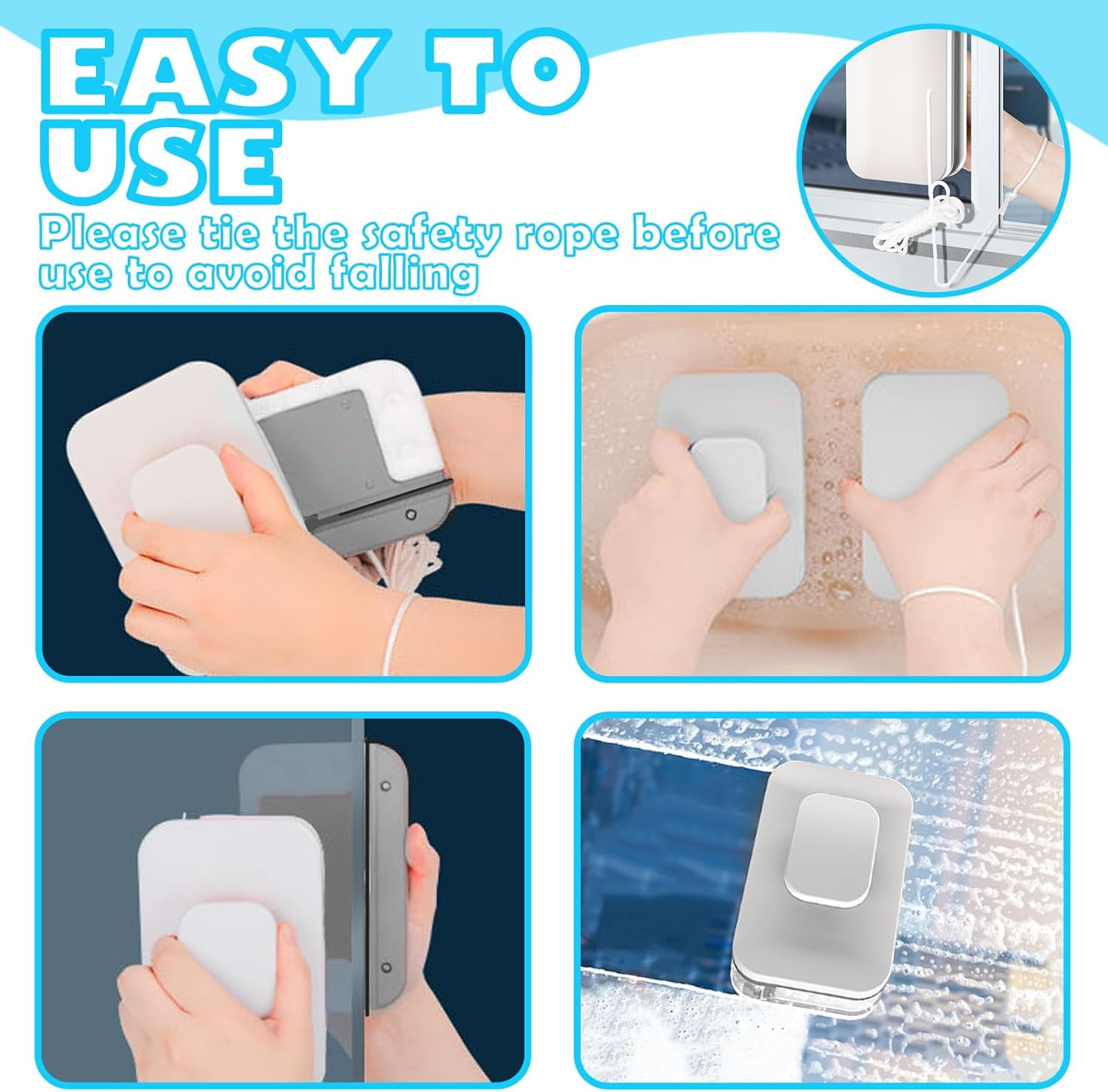 Magnetic Car Windshield Cleaner Tool with Rope,Double-Sided Magnetic Window C…