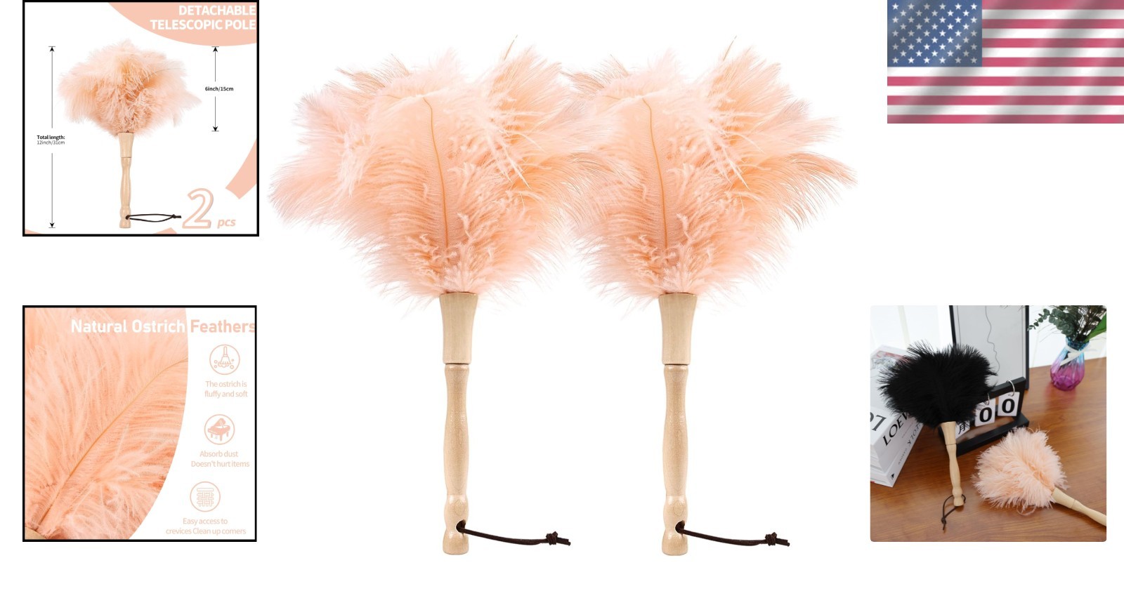 Natural Ostrich Feather Duster 12 Inch – Gentle Cleaning for Delicate Surfaces