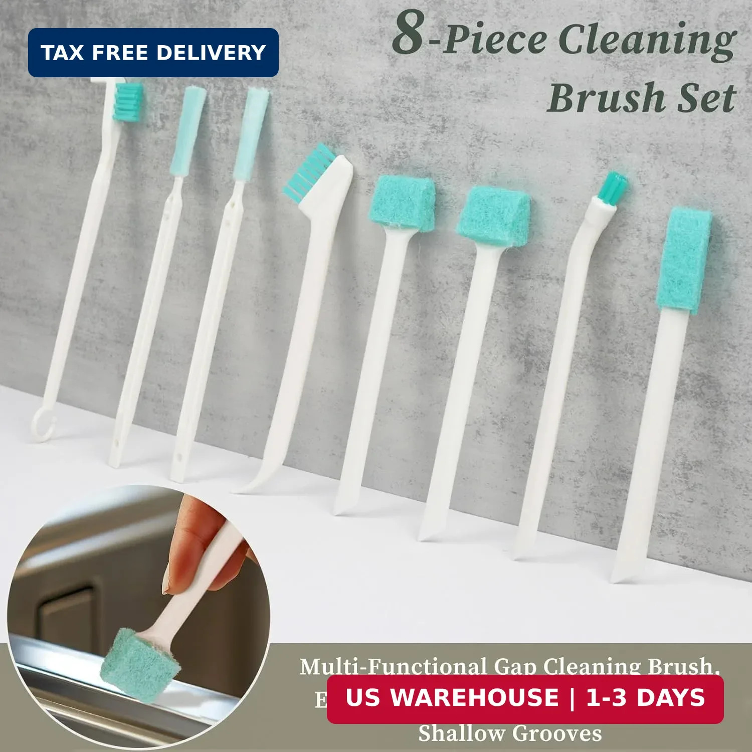 8-Piece Small Cleaning Brush Set for Tight Spaces, Mini Crevice Brushes for Hous
