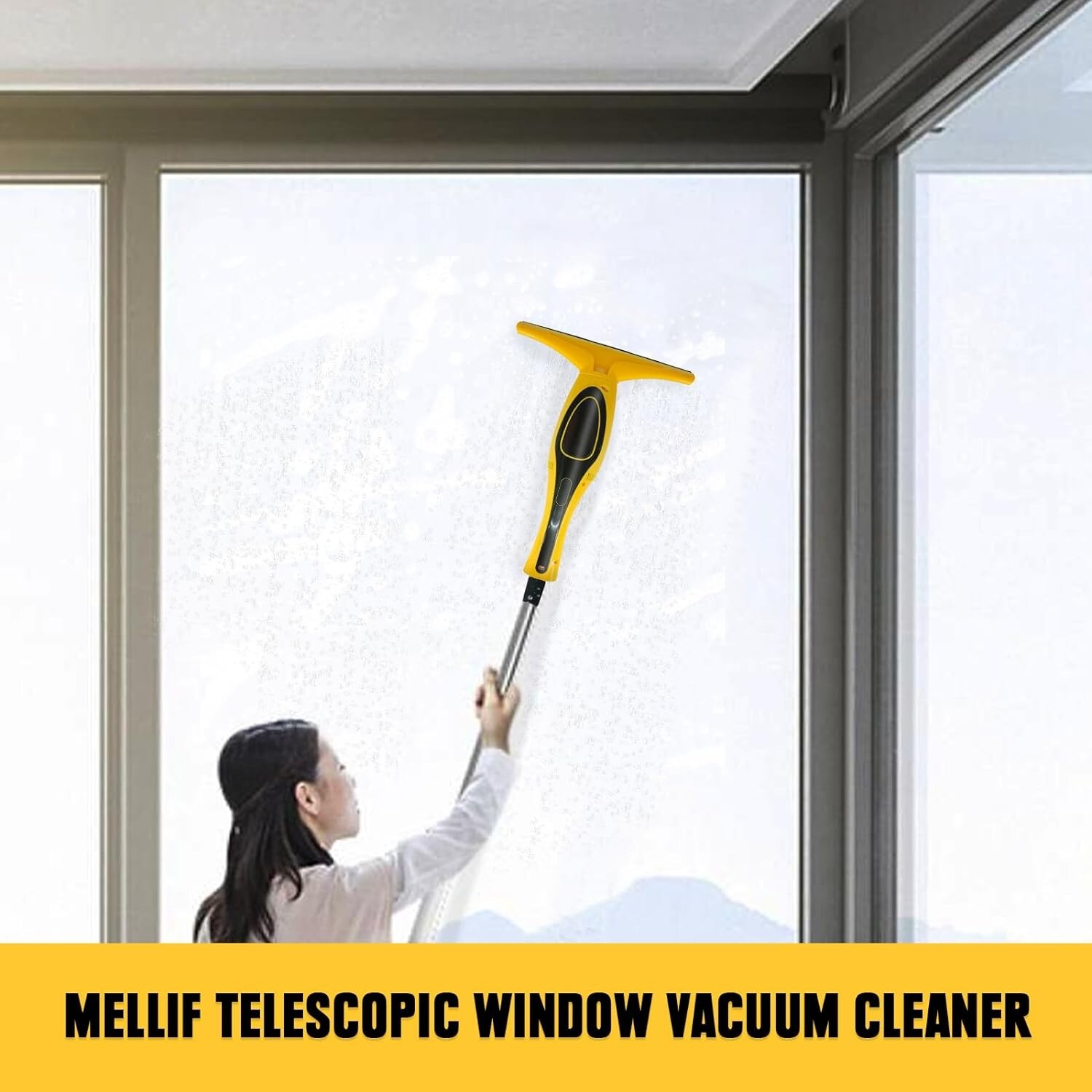 Mellif Window Vacuum Squeegee Cordless Rechargeable 36″-61″ Telescopic Pole