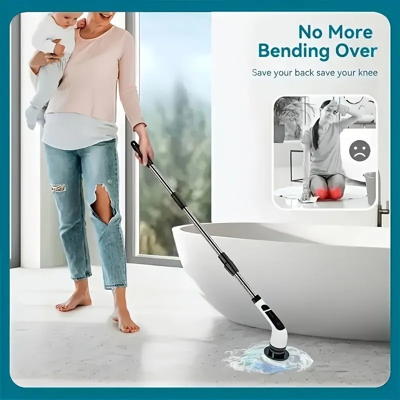 9-in-1 Electric Spin Scrubber Wireless Shower Brush Telescopic