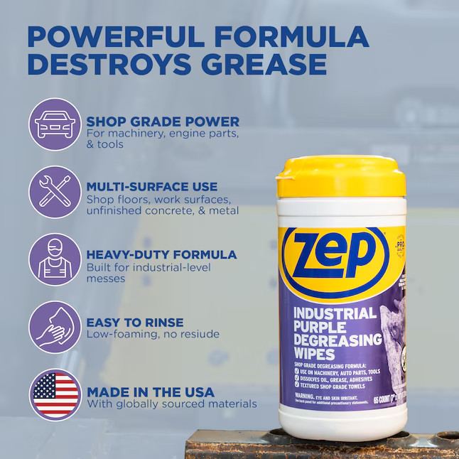 Zep Industrial Purple Wipes 65 -Count Degreaser