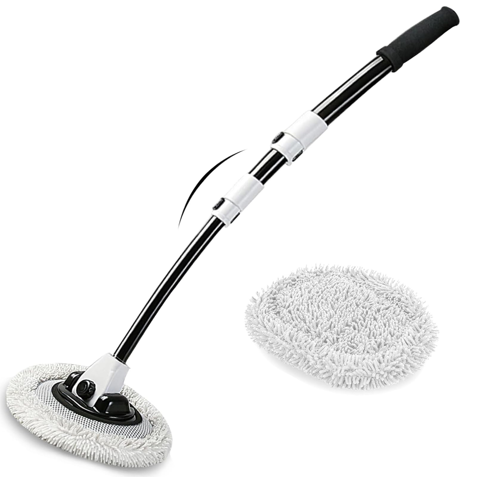 15° Curved Car Wash Brush with Long Handle 43″ Microfiber Cleaning Mop Telesc…