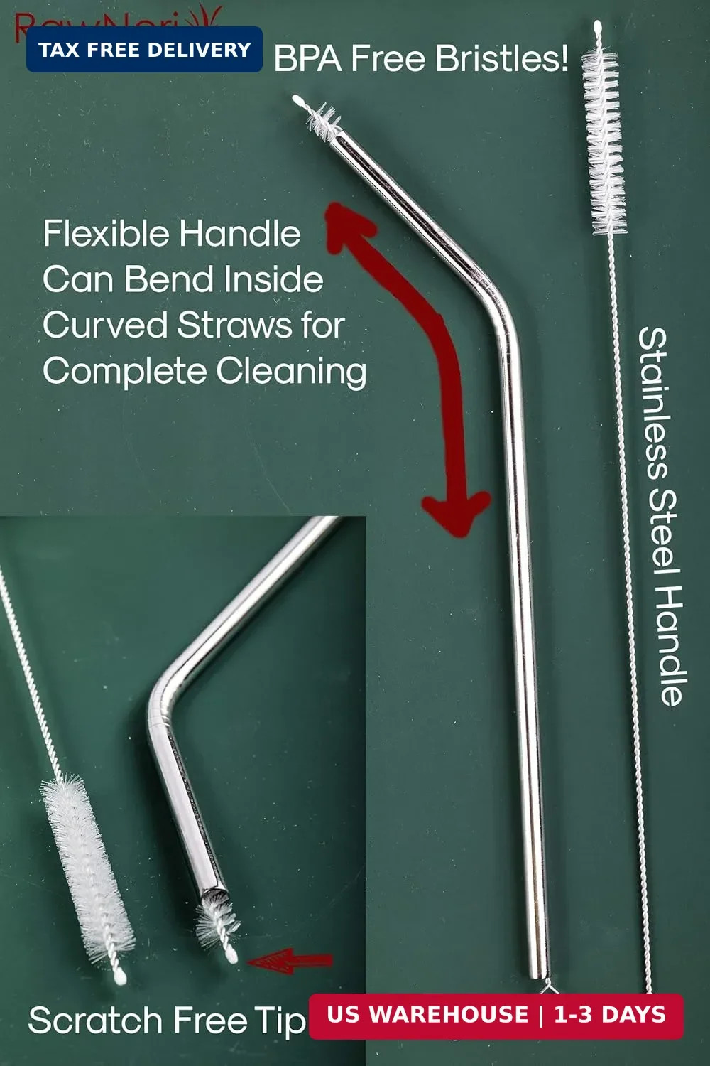 2 Drinking Straw Cleaning Brush Long – Bristle Cleaner for Stainless Steel Drink