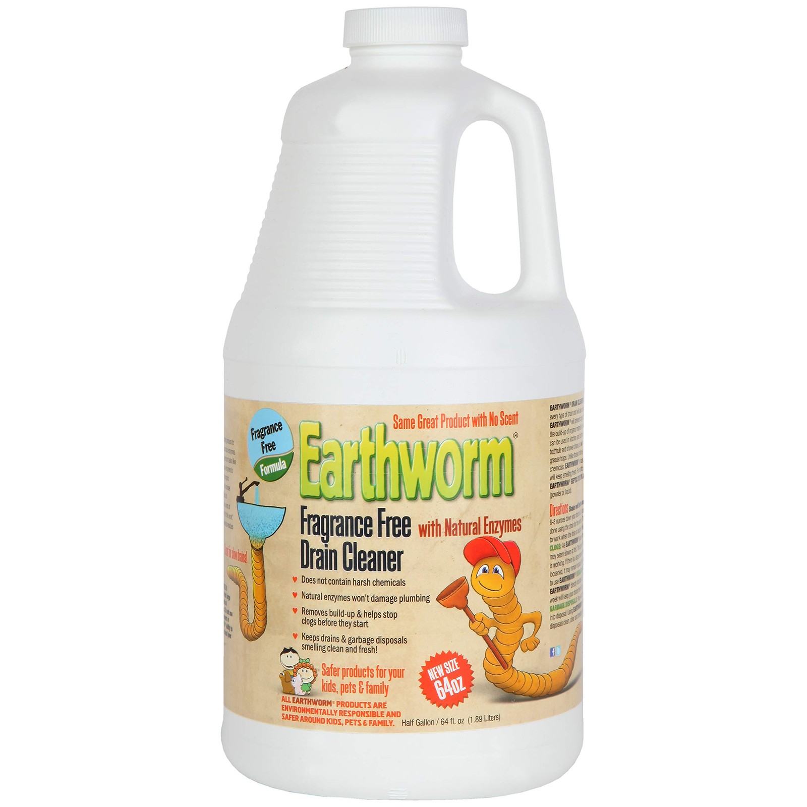 Earthworm Fragrance Free Drain Cleaner – Drain Opener – Natural Enzymes Envir…