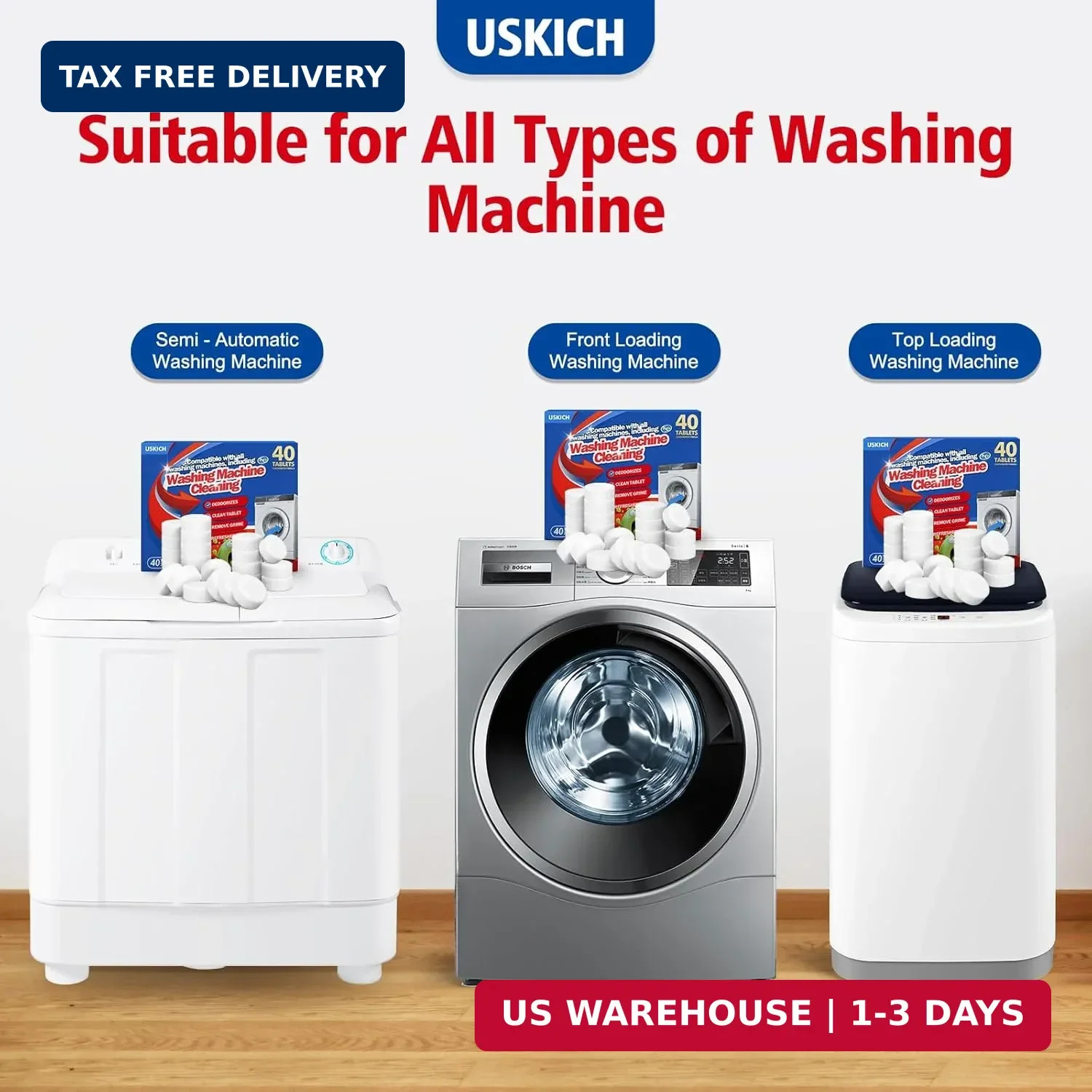 Washing Machine Cleaner Tablets Descaler 40 Pack Deep Cleaning HE Front Load