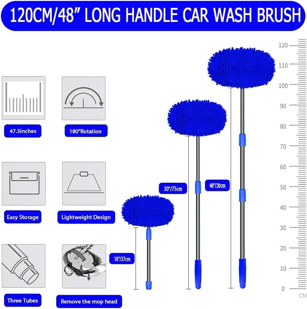 47.5″ Car Wash Brush Mop Cleaning Tool with Long Handle Kit for Washing Detailin