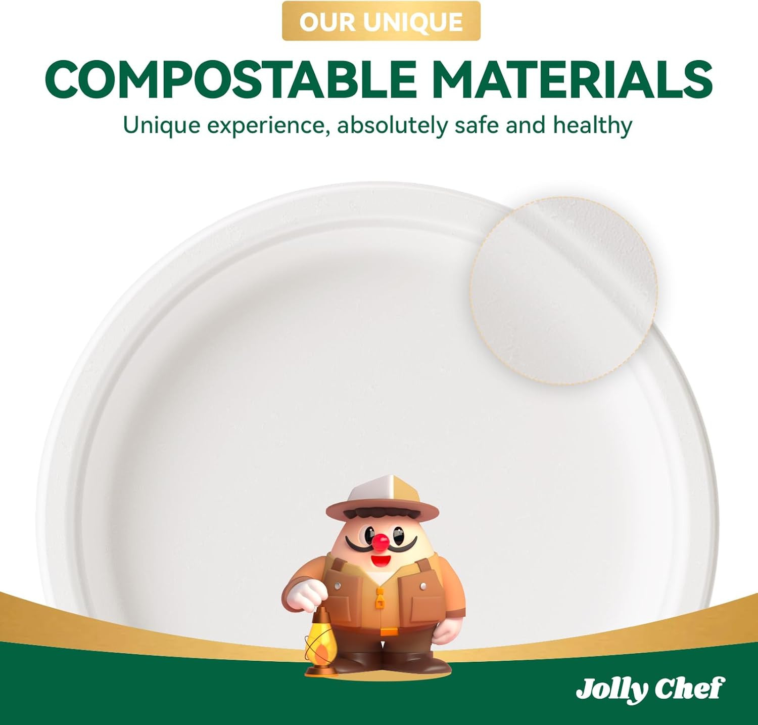 125 Pack 10 Inch Compostable Heavy Duty Paper Plates Disposable White Dinner