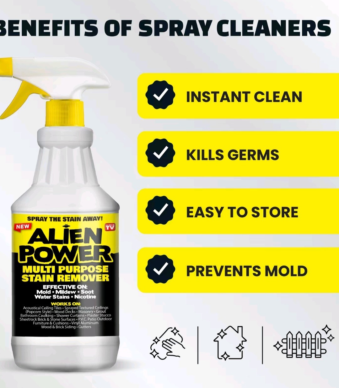 Alien Power Stain Remover Kit – Mold, Mildew & Algae Cleaner with Spray Bottle