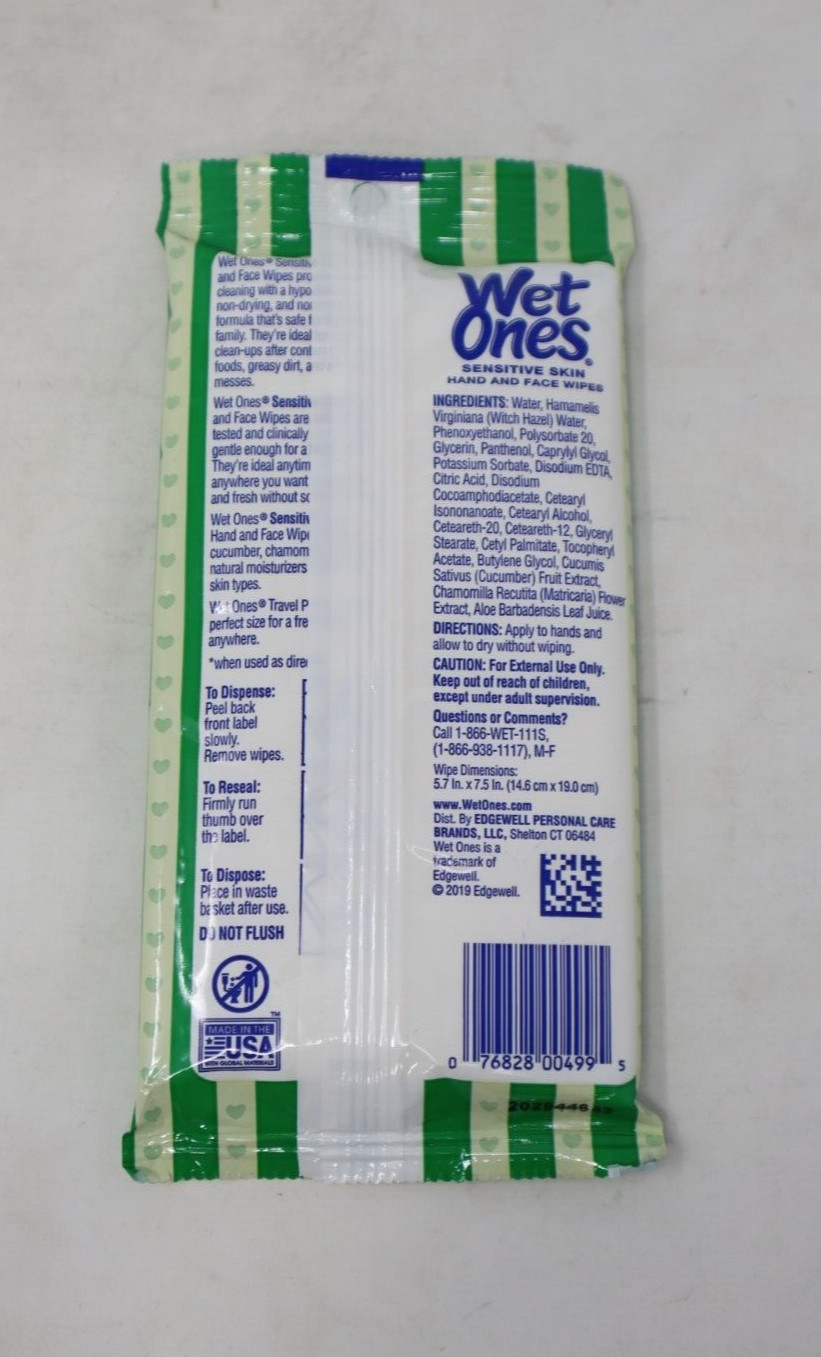 Wet Ones Sensitive Skin Extra Gentle Hand & Face Wipes, 20 Count ( 5-Pack )