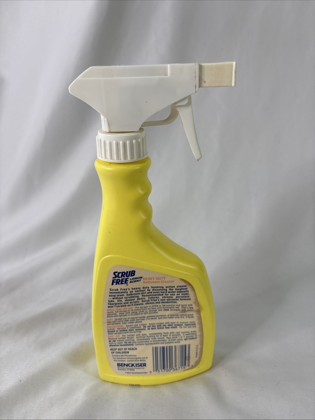 Vtg Scrub Free Lemon Scent Bathroom Cleaner 16 Fl Oz Prop Yellow Bottle 70% Full