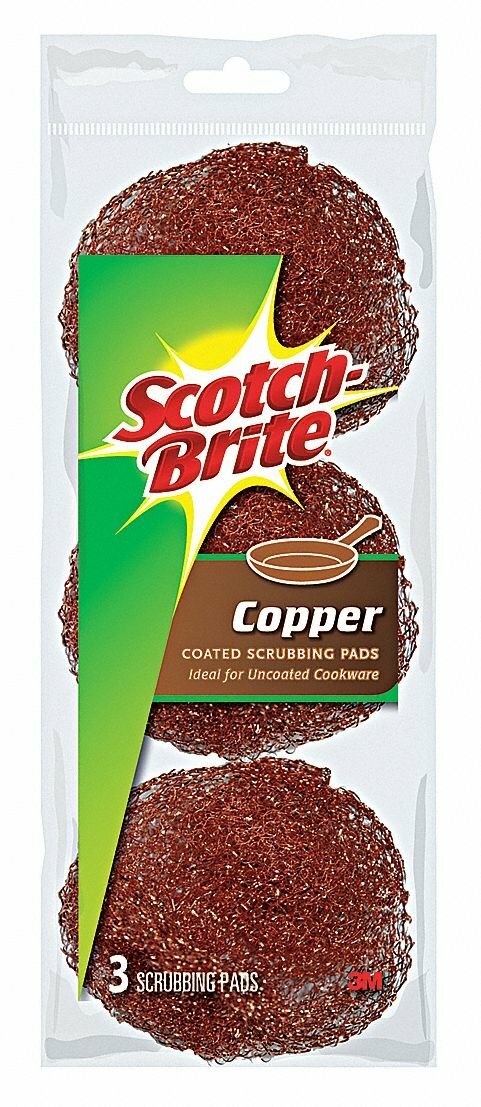 Scotch-Brite Scouring Pad, 3″L, Copper Coated, PK3