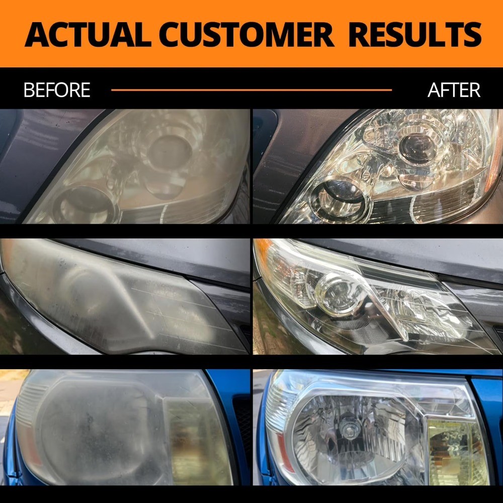 Headlight Restoration Kit, Quick & Easy 3-Step Headlight Restorer, 8-Wipe Kit
