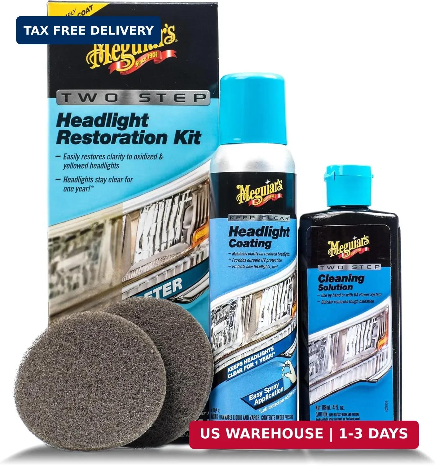 Meguiar’s Two Step Car Headlight Restoration Kit, Headlight Cleaner Restores Cle