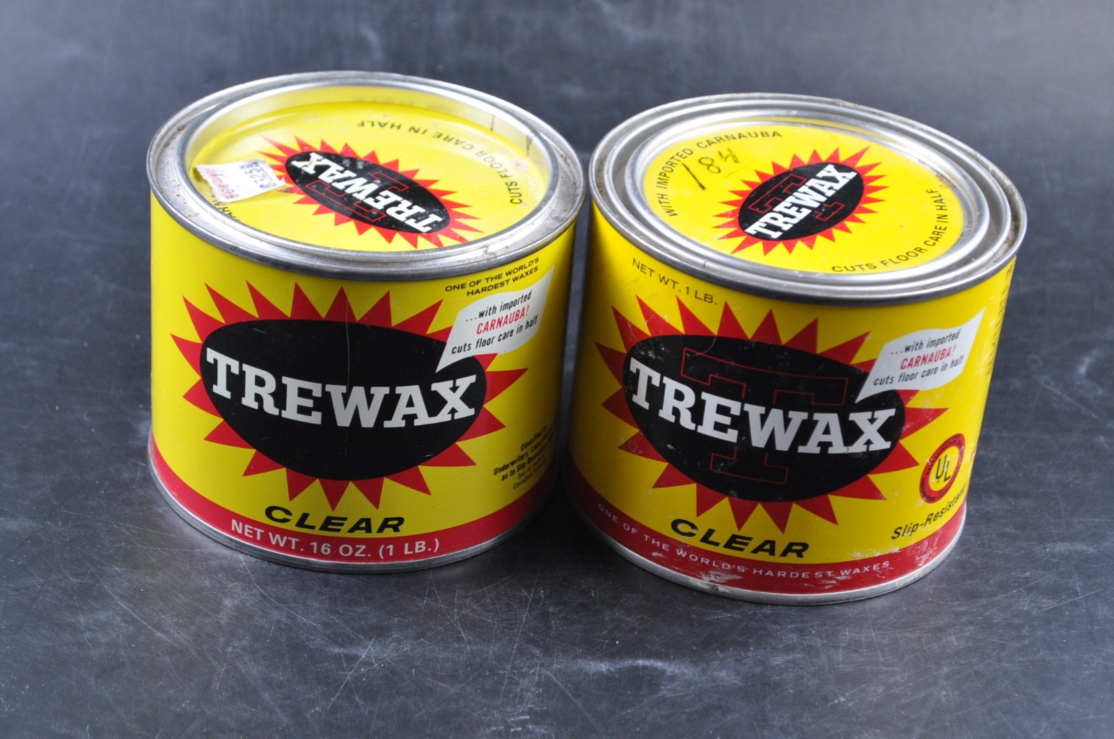 Vintage Trewax Carnauba World Hardest Wax 2 cans 1 pound 80% Full