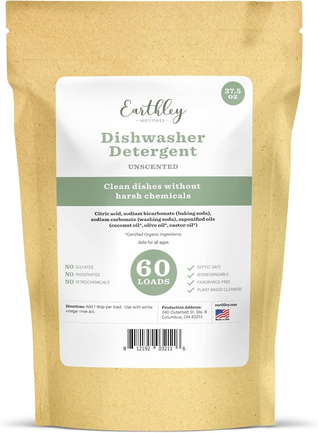 Earthley Wellness Dishwasher Detergent 60 Loads Unscented