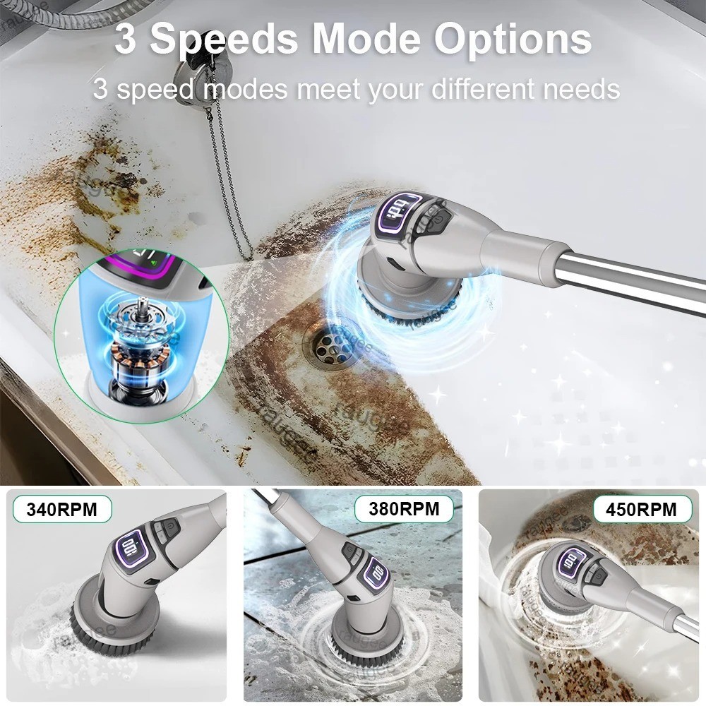 Electric Spin Scrubber Wireless Cleaning Brush Household Bathroom Cleaner 10in1