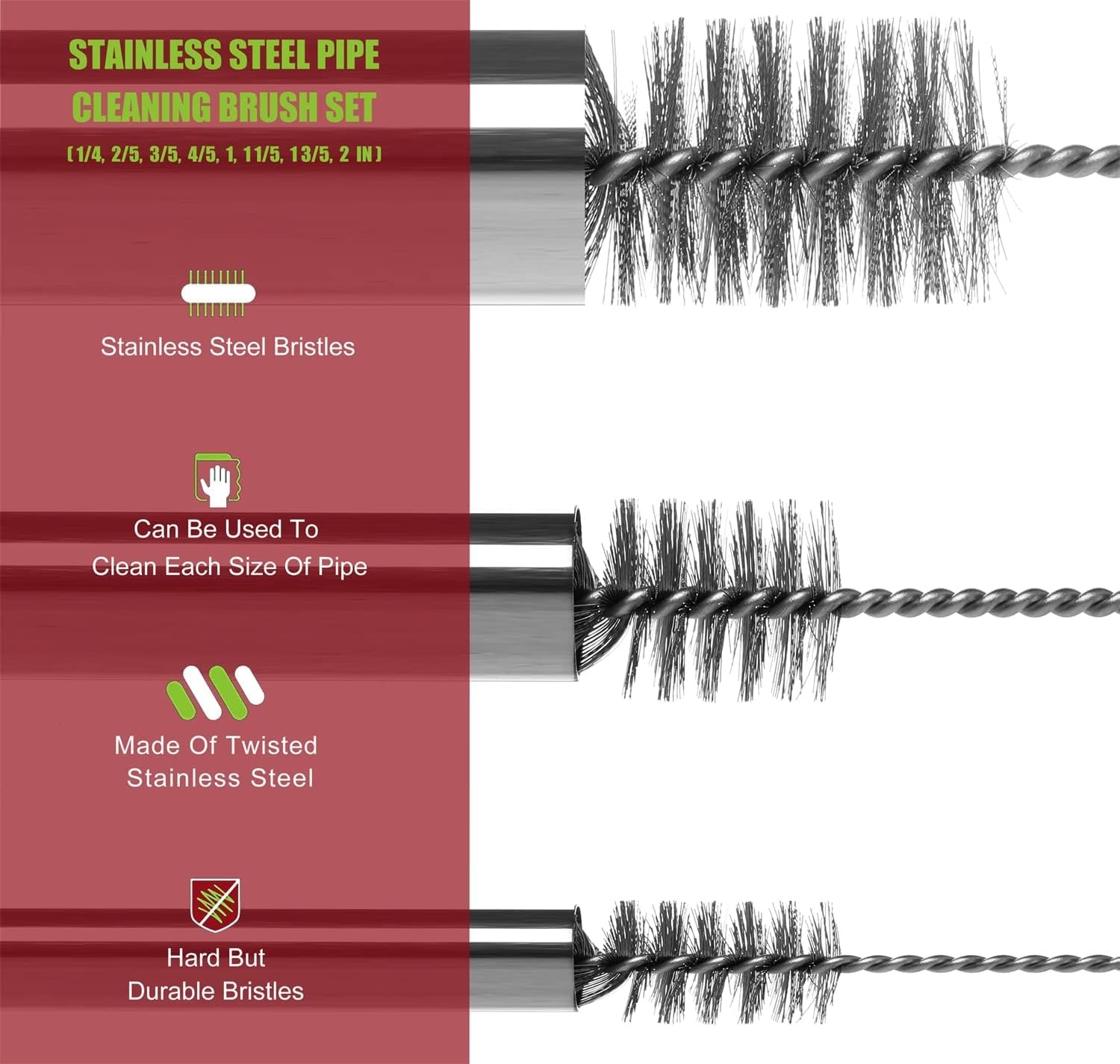Pipe Cleaning Brush Set Stainless Steel Bristles, Stainless Steel Pipe Brush …
