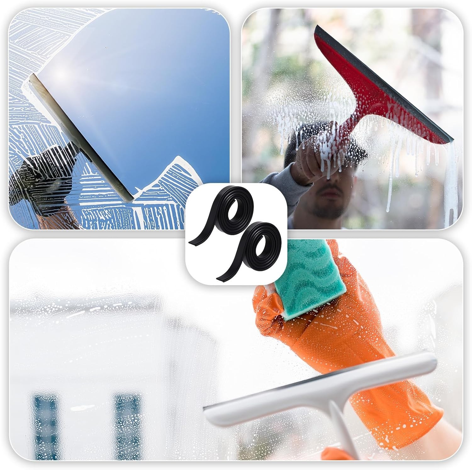 Modern 41-Inch Rubber Squeegees for Streak-Free Shower Glass & Windows – 2 Pack