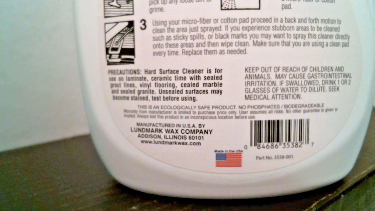 Lundmark 35382 Hard Surface Floor Cleaner, 1 qt., Step 4 Maintain, FREE SHIP