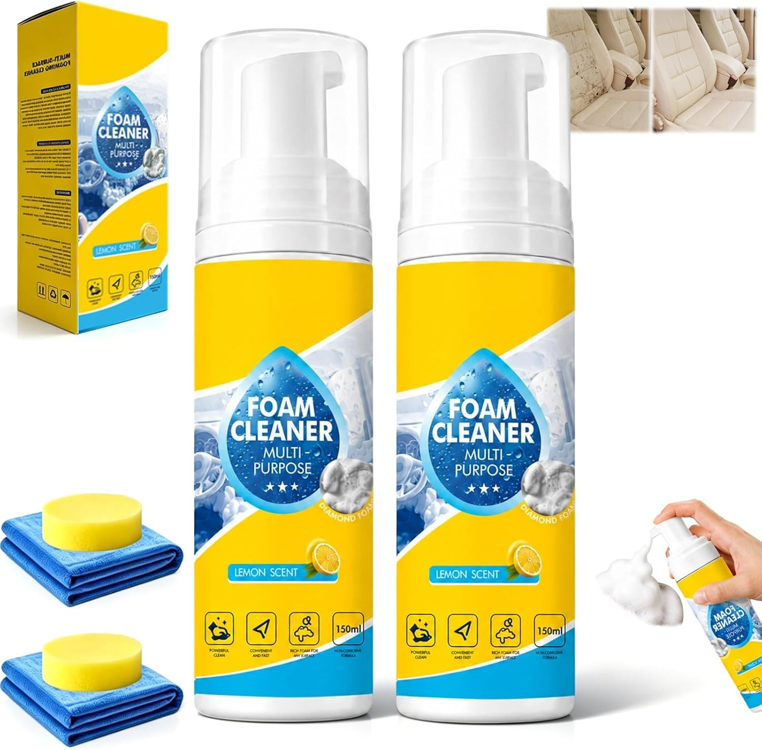 2PCS 4-In-1 Multi-Enzyme Foam Cleaner, Multi Purpose Car Interior Foam Cleaner S