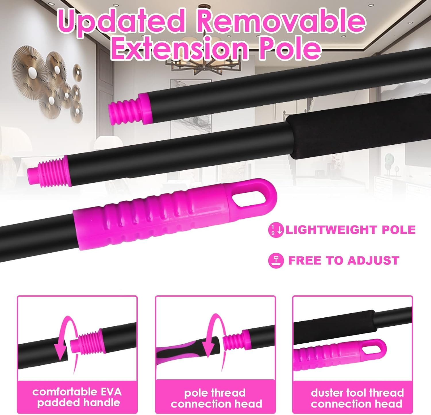 8 Foot Dusters for Cleaning, Duster with Extension Pole, Microfiber Feather Dust