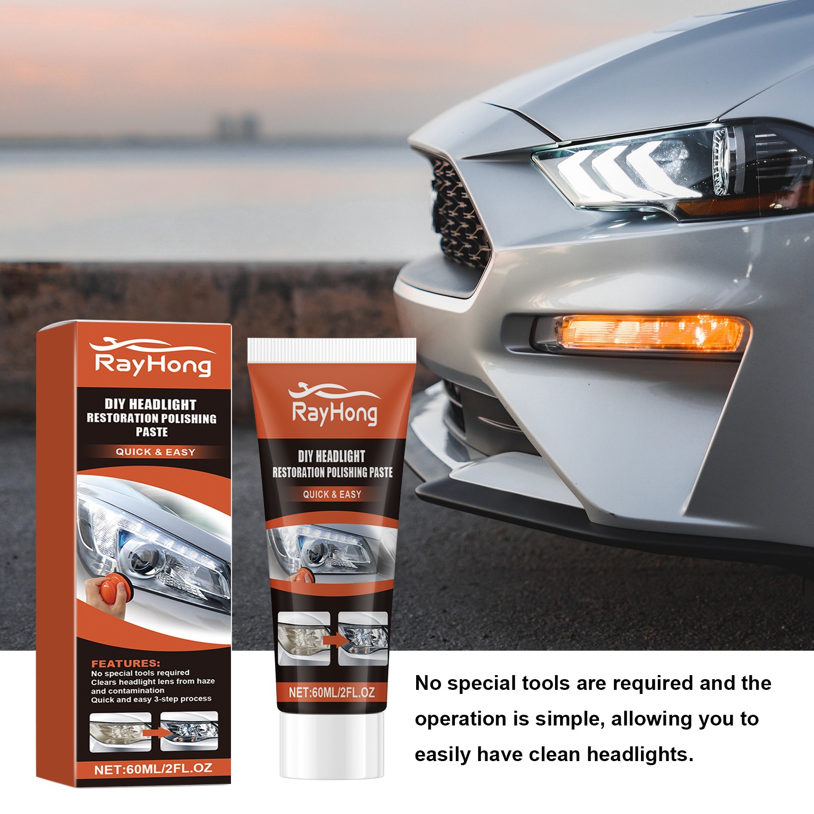 Headlight Restorer Kit UV Coating Scratch Remover Yellow Foggy Lens Cleaner