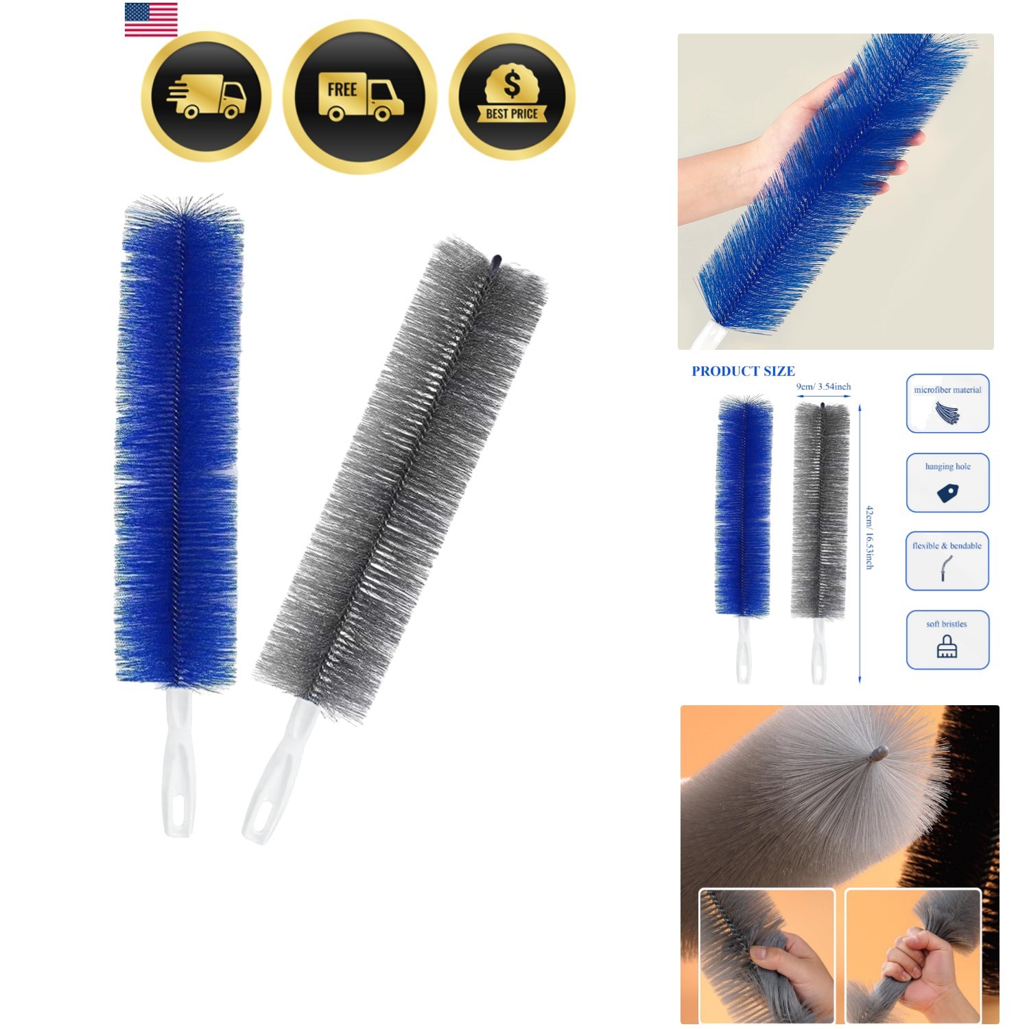 2 Pack Cobweb Dusters, Bendable Fan Cleaning Brush, Flexible Ceiling Fan Clea…