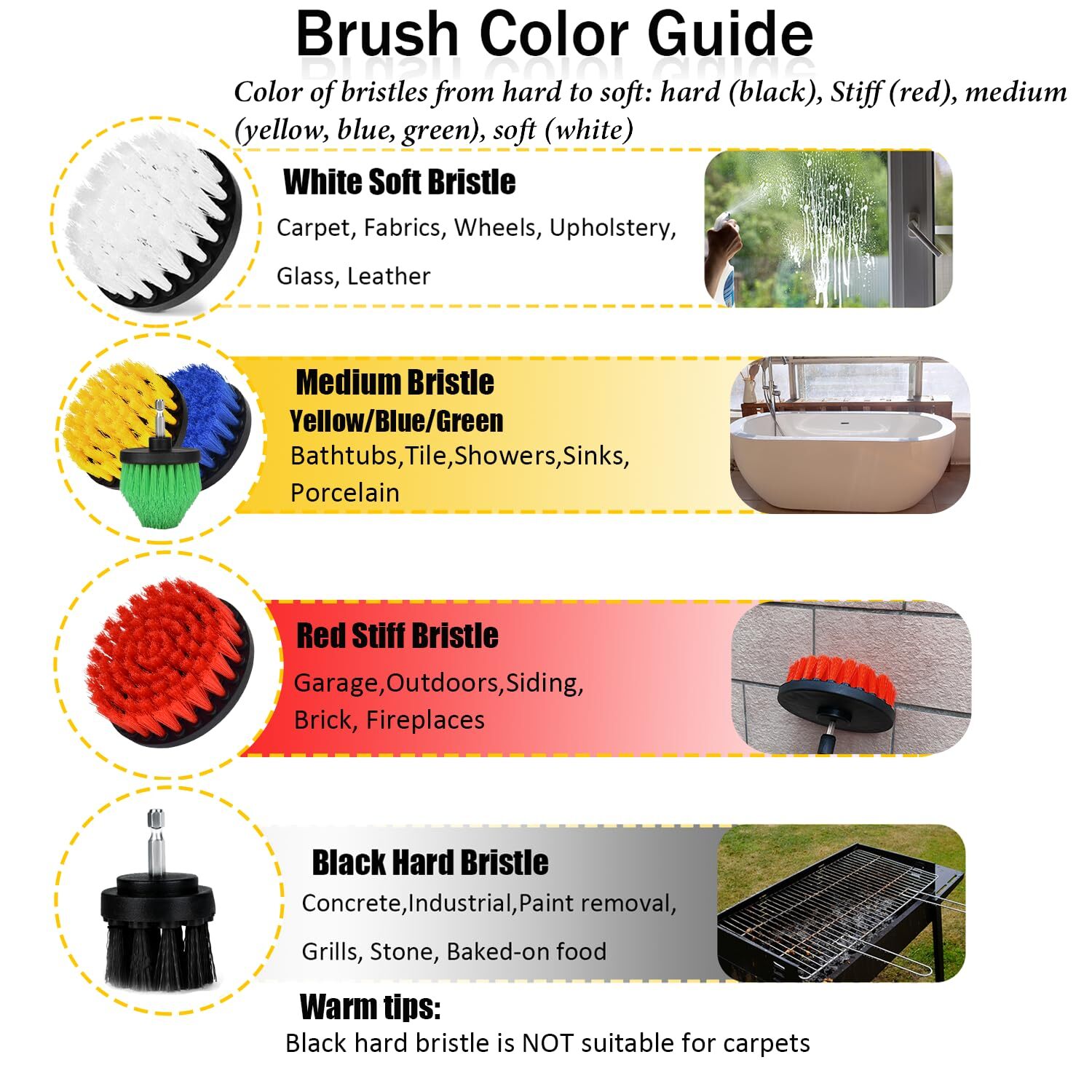 Drill Brush Attachment Set 7pcs 1/4in Power Scrubber Brush + Extend Long Attachm