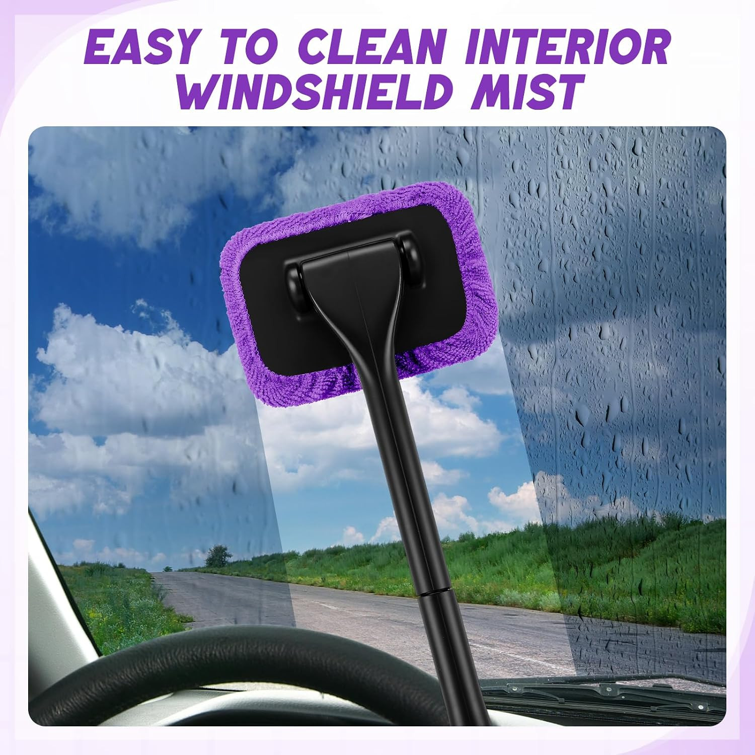 Foldtier 8 Pcs Car Windshield Cleaner Tool Kit with Removable Handle, Microfiber