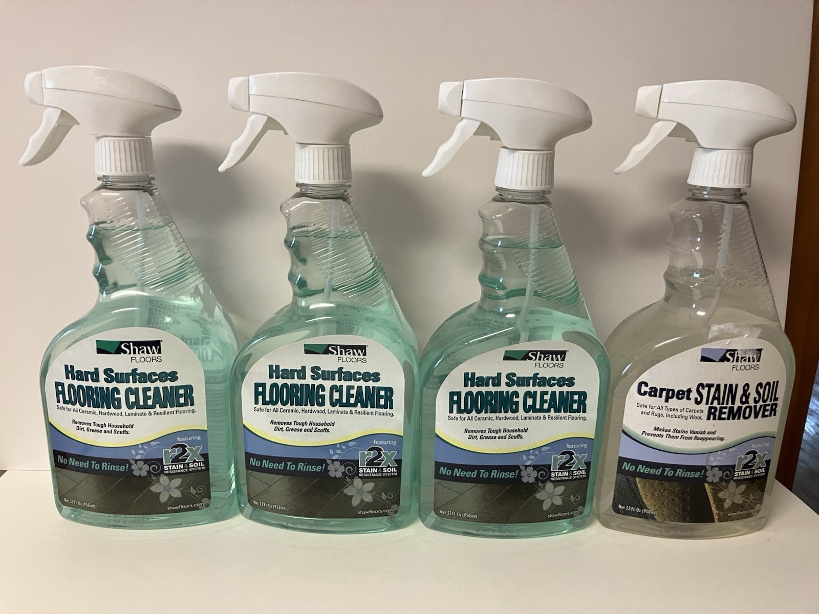 Shaw Flooring Cleaner Hard Surfaces (3) & Carpet Stain Remover (1) 32oz Bottles