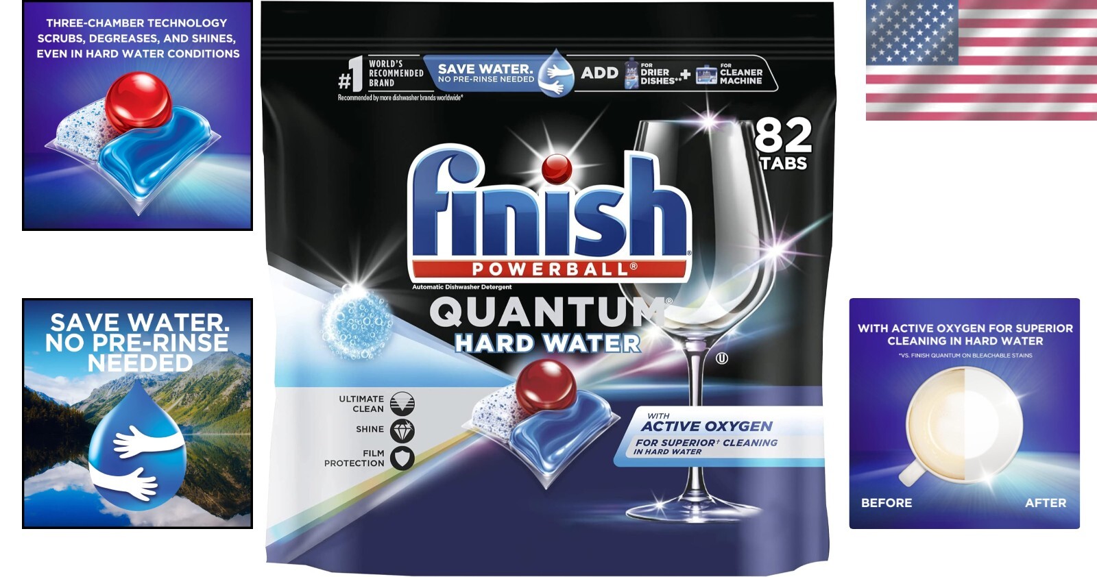 Quantum Hard Water Dish Tablets 82 ct – No Pre-Rinse, Superior Cleaning