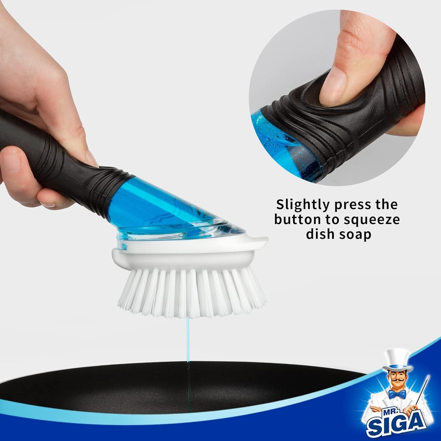 Soap Dispensing Dish Brush with Built-In Scraper & Non-Slip Holder – Easy Clean