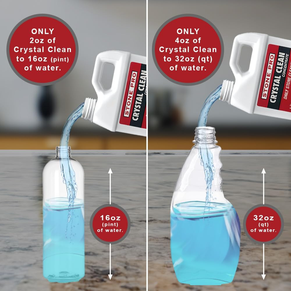 Stone Pro Crystal Clean – Surface Cleaner & Sealer, Concentrate 32 Oz Quart