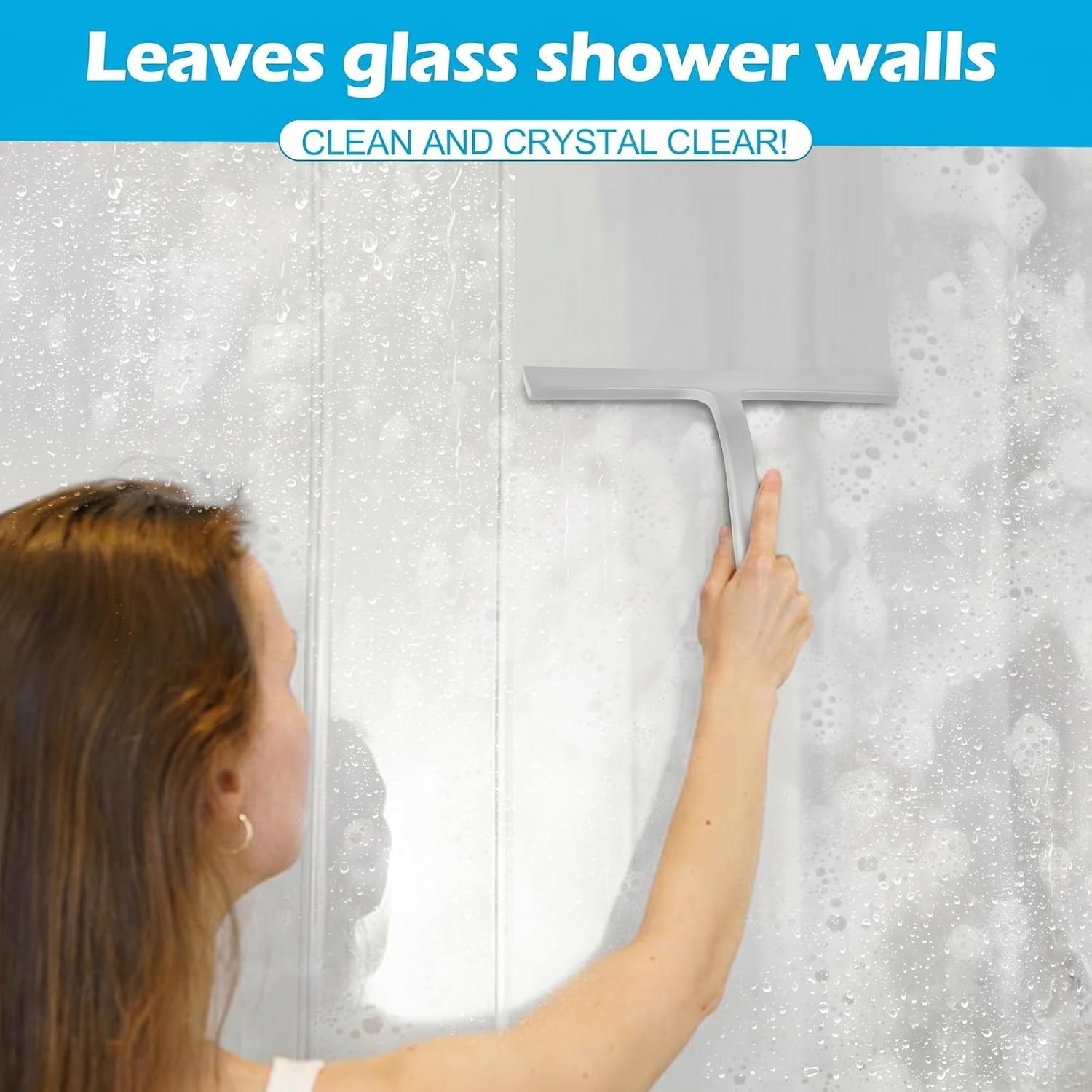 Shower Squeegee for Glass Doors, Mirror Window Tile Scrubber Cleaner with Hook