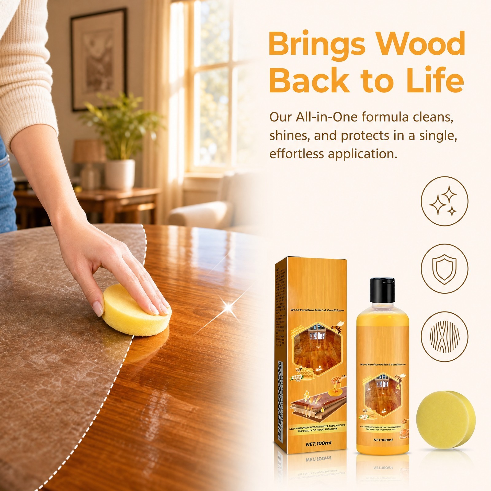 All-in-One Beeswax Wood Polish & Conditioner for Furniture Care 100ml